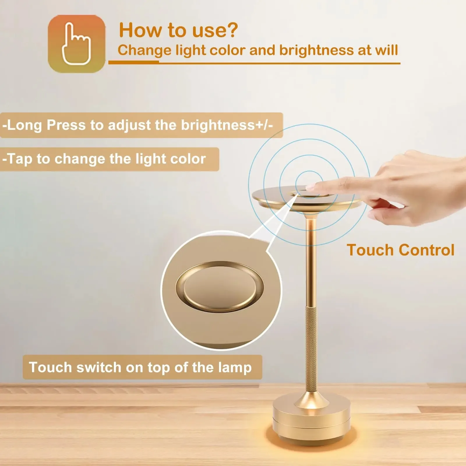 Classic LED Table Lamp Touch Sensor Rechargeable Cordless Desk Lamp 3-colour Infinity Dimming Retro Style LED Night Light