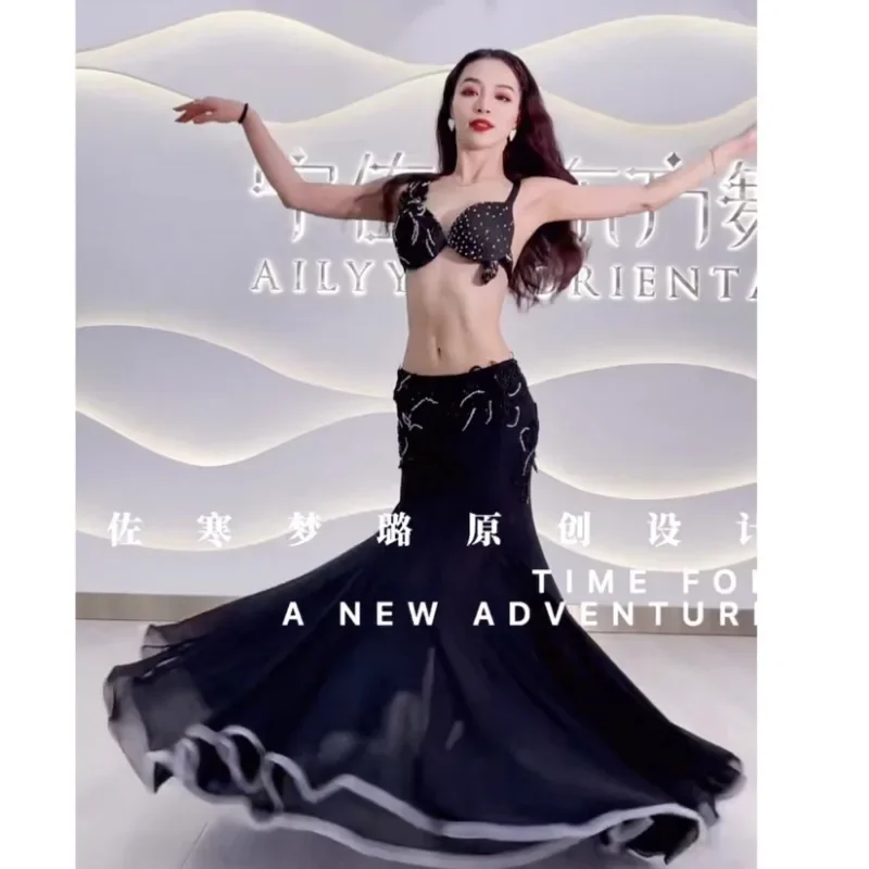 

customized belly dance costumes practice suit set super beautiful and elegant heavy-duty performance dress bra big swing skirt