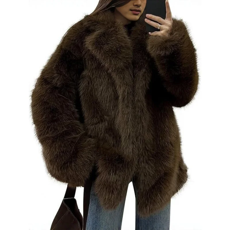 2026 Women's Thick Fox Fur Coat Medium to Long Length Suit Collar Environmentally Friendly Women's Outerwear Confirmed