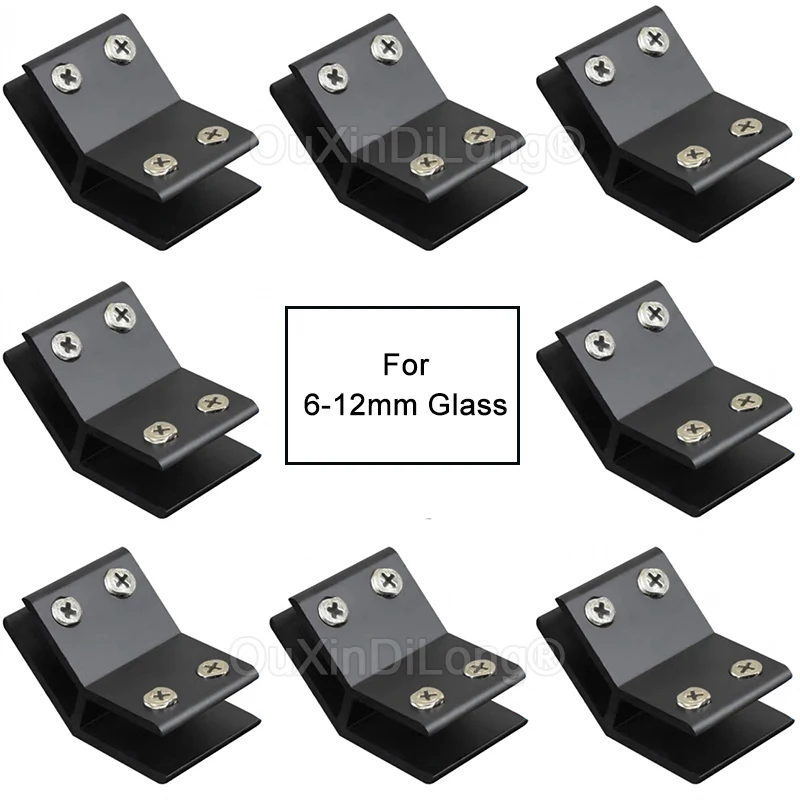 8PCS 135 Degrees Glass Clips Aluminum DIY Clamp Adjustable Glass Shelf Support Bracket Holder Connector for 6-12mm Glass Black