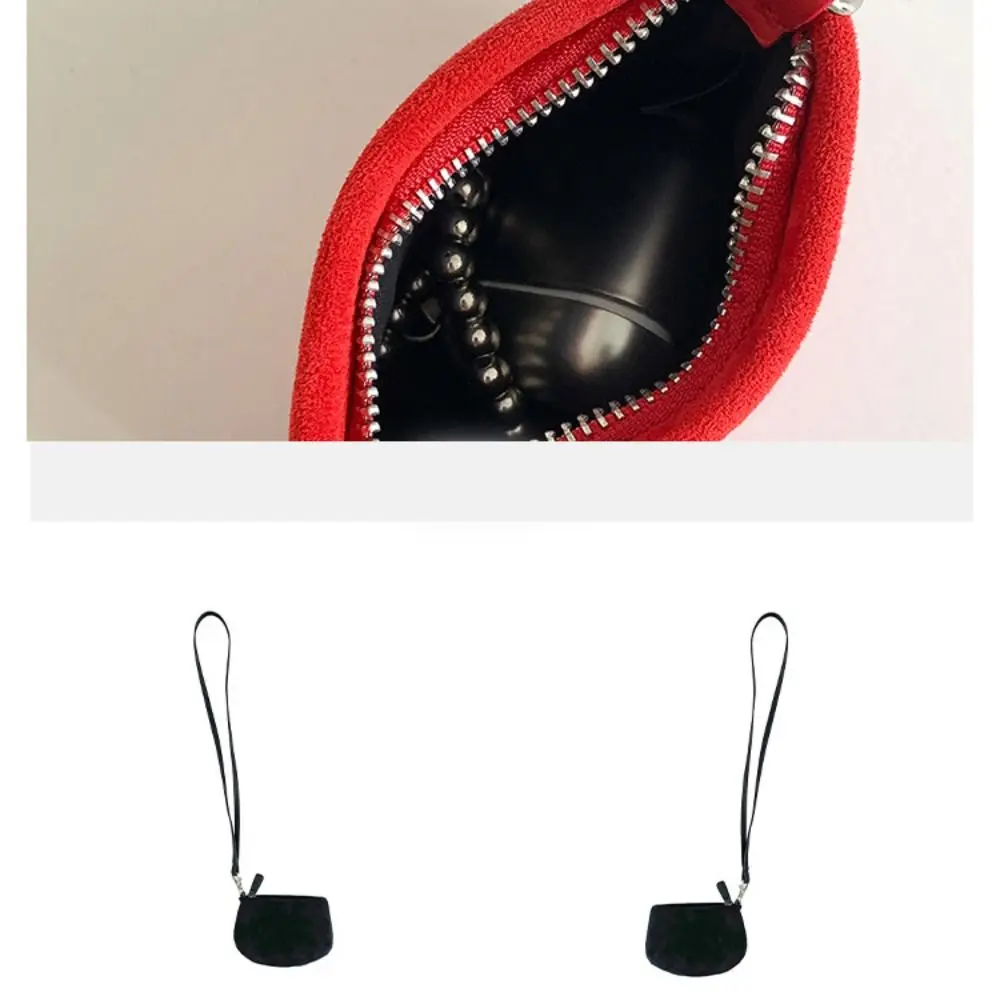 PU Leather Suede Coin Purse Hanging Neck Lipstick Earphone Pouch Mini Storage Bag Shoulder Bag Solid Color Pendant Accessories