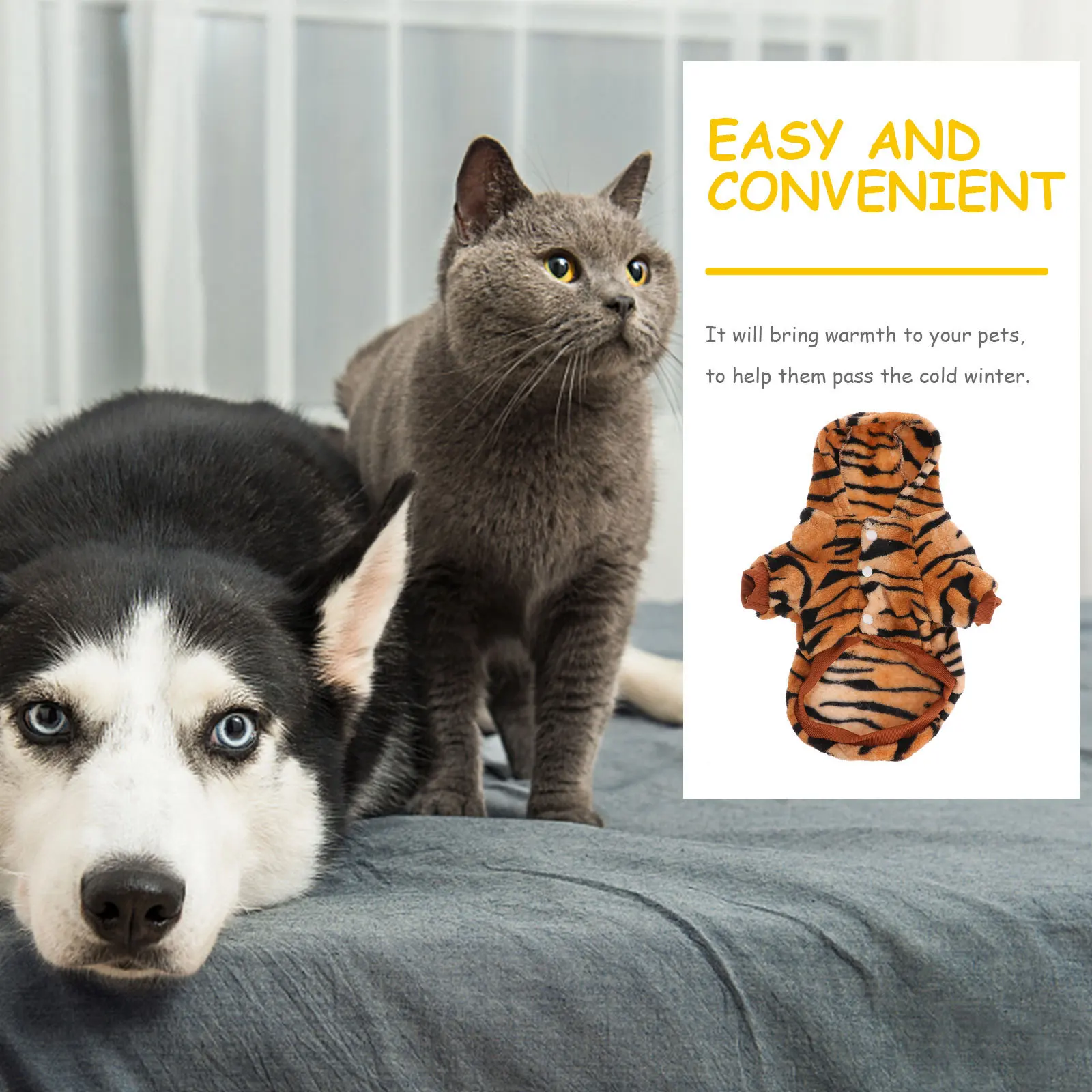 

Tiger Transformation Dog Hoodie Small Pet Winter Costume Kitten Ferret Flannel Outfit Halloween Clothing