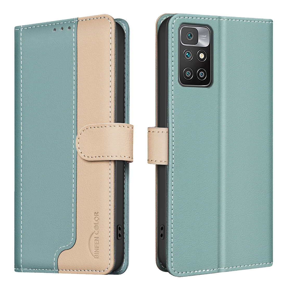 

For Redmi 10 / Redmi 10 2022 / Redmi Note 11 4G Phone Case Protective Case Color-Blocked RFID Soft Shell Flip Leather Case