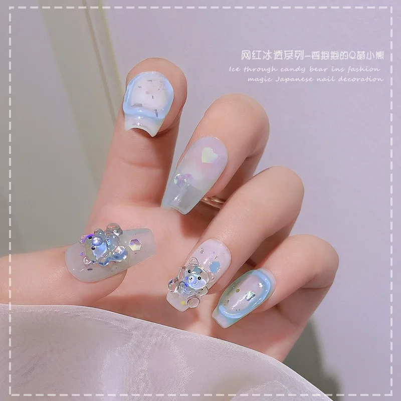 

20Pcs/Lot Summer Nail Art Bear Jewelry New Transparent Crystal Three-dimensional Resin Bear Finished Nail Art Accessories Net Re