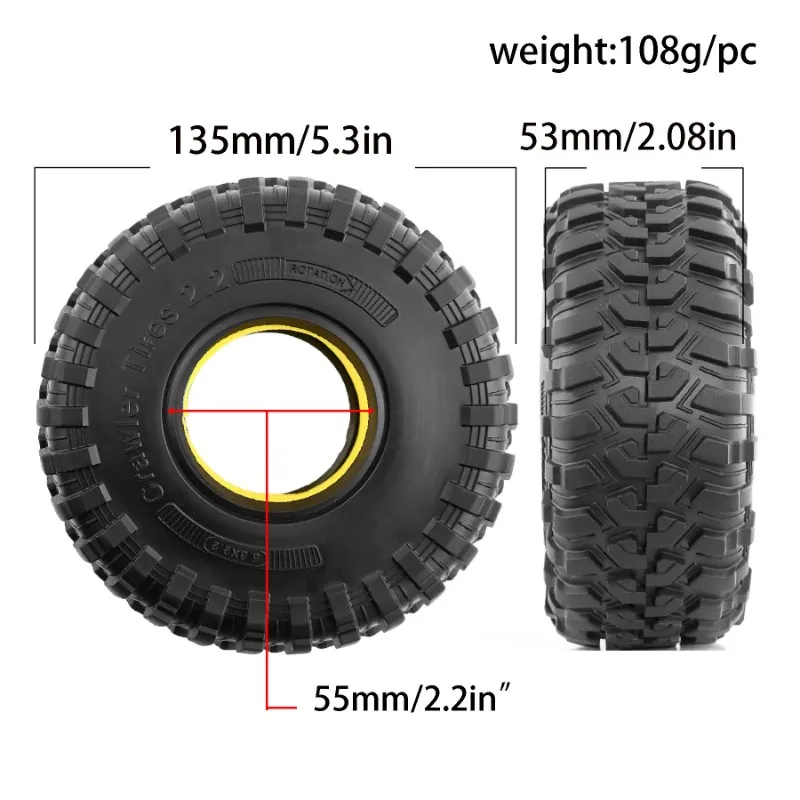 

Upgraded Replacement Wheels 4PCS 2.2" Rock Crawler Tyres Tire For 1:10 RC Axial SCX10 TRX-4 D90 D110 TF2 Traxxas Trucks-Y44A