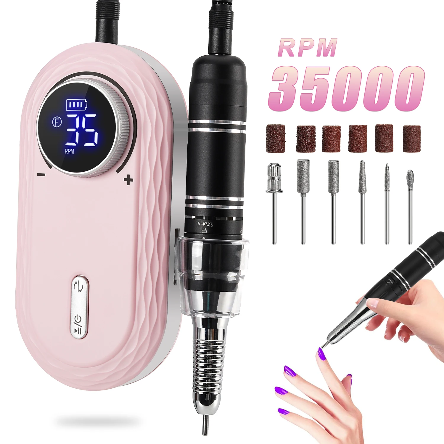 35000RPM Nail Drill Machine Rechargeable Nail Sander for Manicure Electric Polisher for Nails Professional Nail Lathe Nail Tools