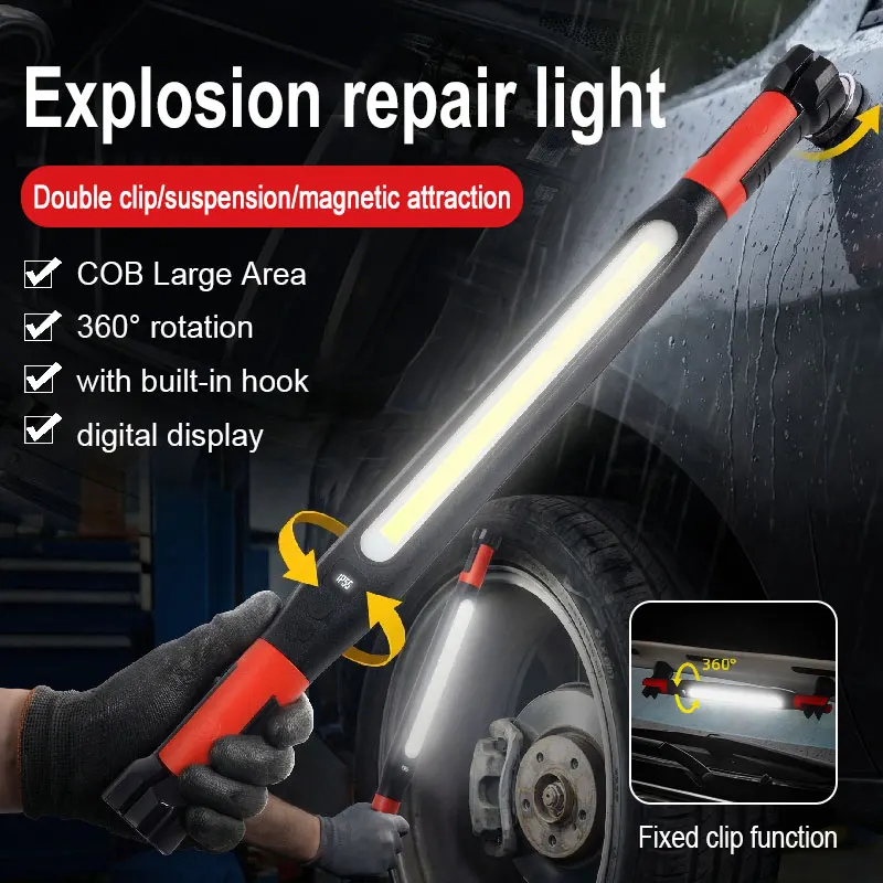 

Светодиодный рабочий фонарь Mechanic: перезаряжаемый, аварийный, с вращающимся магнитным основанием и крючками для ремонта автомобилей и работы на открытом воздухе