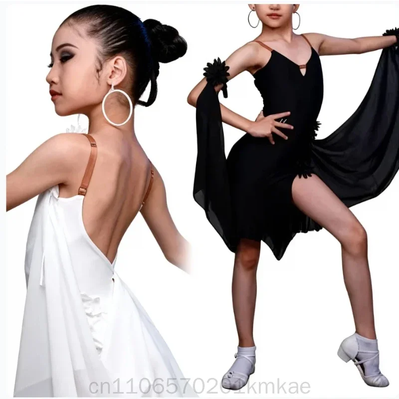 الفتيات تشا تشا سامبا تانجو قاعة الرقص رومبا الملابس حبال الفتيات المنافسة أداء زي جديد الطفل شرابة فستان رقص اللاتينية