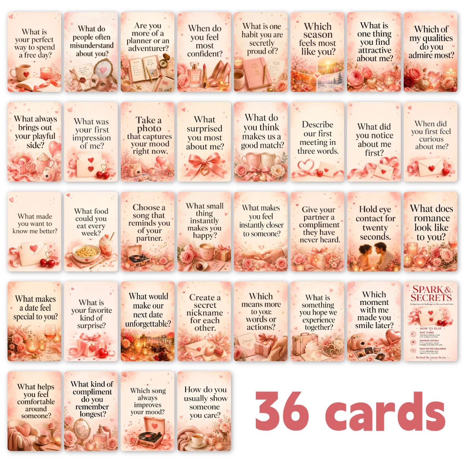 36Pcs Couple Interactive Conversation Cards Tabletop Game Cards Fun Date Dialogue Cards for Holiday Party Gathering
