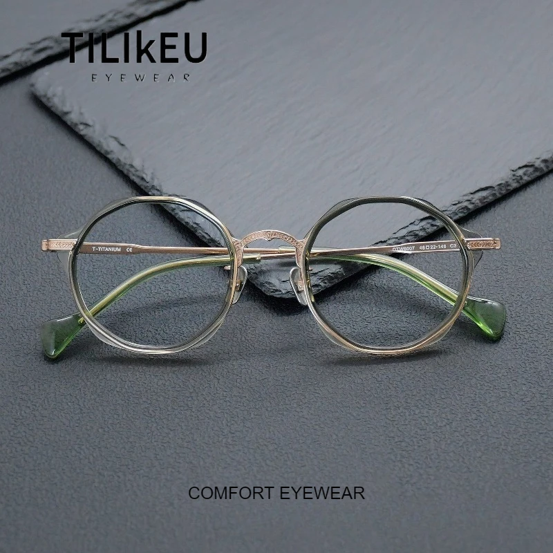 

2026 Новая дизайнерская оправа для очков из ацетата и титана в японском стиле, мужская ретро маленькая оправа, многоугольные очки, женские роскошные очки