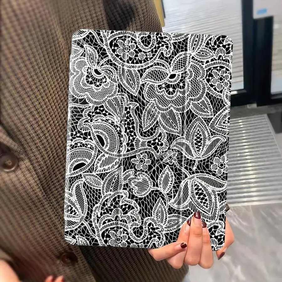 Holder Cover Tablet Case For iPad Pro 2025 Pro 11th 10th 9th 8th 7th 12.9inch Mini 6 7 Air 4 5 M3 M2 1 2 M4 11inch Lace Trim