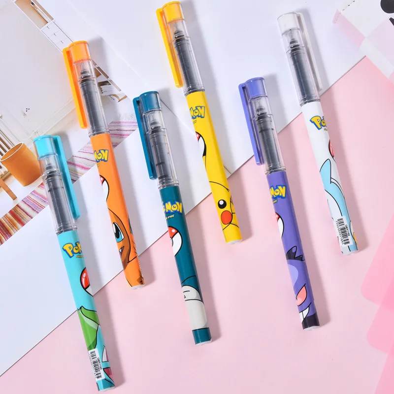 

24/48pcs Kawaii Pokemon Straight Liquid Gel Pen Cute 0.5mm Black Ink Signature Pens Promotional Gift Office School Supplies