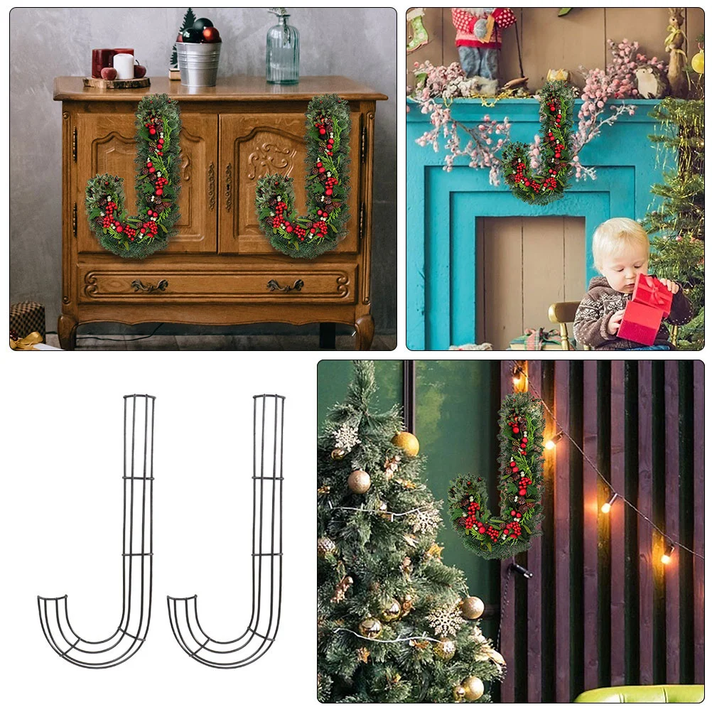 2 Pcs Candy Cane Christmas Wreath Hoop Garland Form Iron DIY Flower Garlands Frame Metal Wire Frames