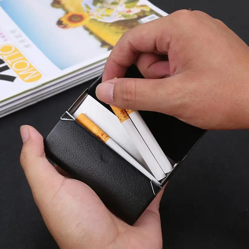 Aluminum Cigar Cigarette Case Tobacco Holder Pocket Box Storage Container Stainless Steel PU Card Smoking Case Accessories