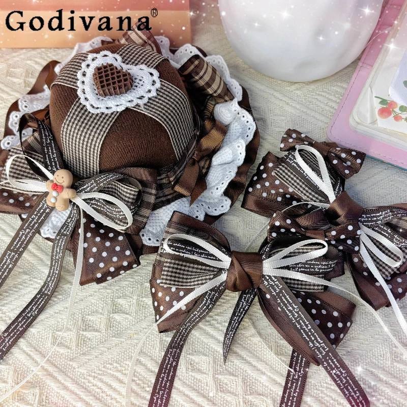 

Polka Dot Plaid Chocolate Cake Hat Women's Japanese Style Lolita Hair Accessories Female Sweet Cute High Street Lolita Hat