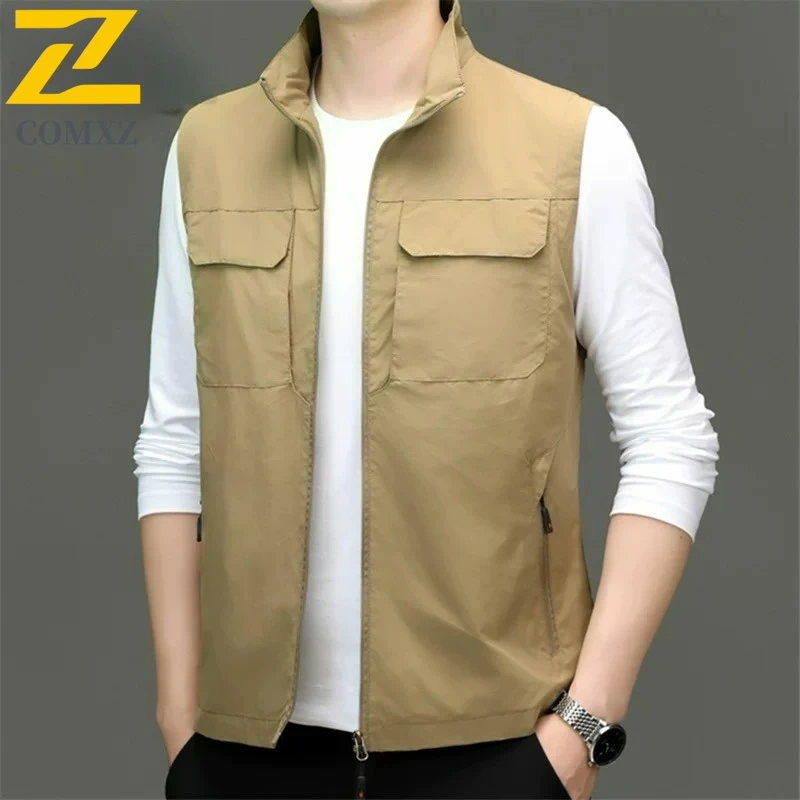 

2025 New Retro Men's Vest Windproof Solid Sleeveless Jacket Waistcoat Motorcycle Ourdoor Breathable Biker Vests for Men Clothing