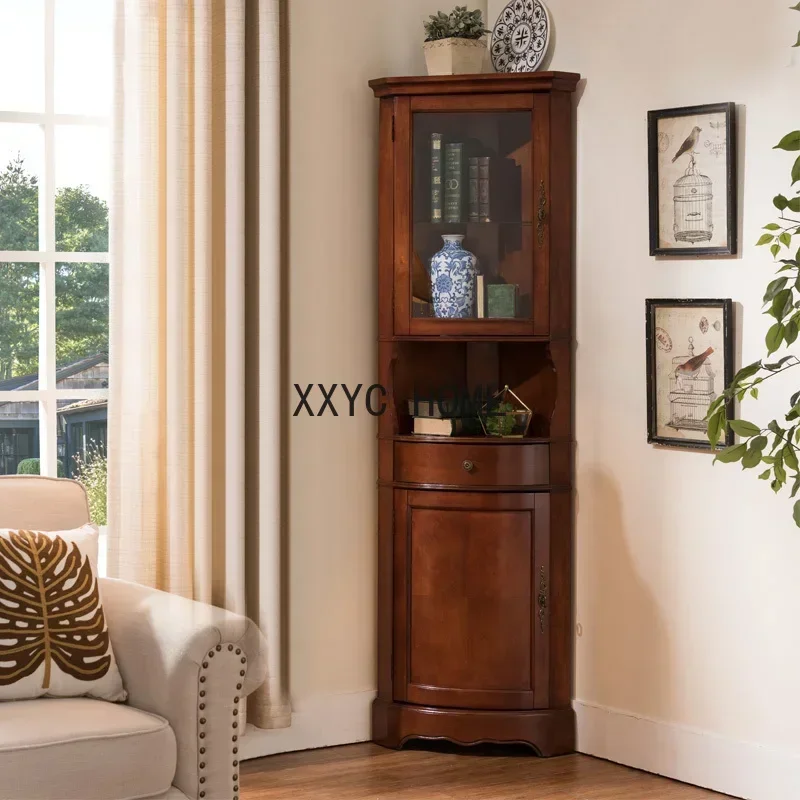 

Solid Wood Corner Cabinet Curved Corner Wine Cabinet Living Room Simple Storage Cabinet