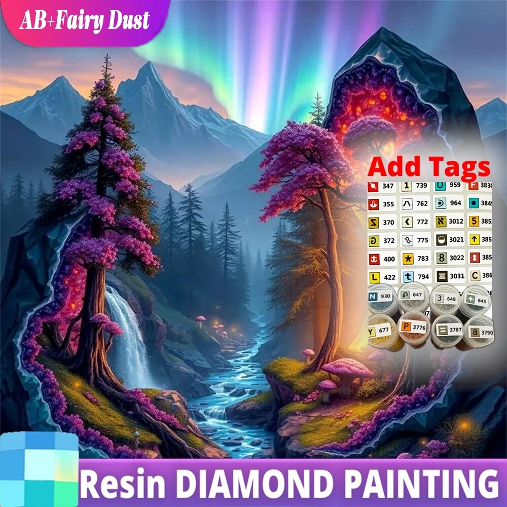 

Смола AB сказочная пыль алмазная живопись река пейзаж мозаика дерево DIY картина стразы вышивка горный ребенок хобби