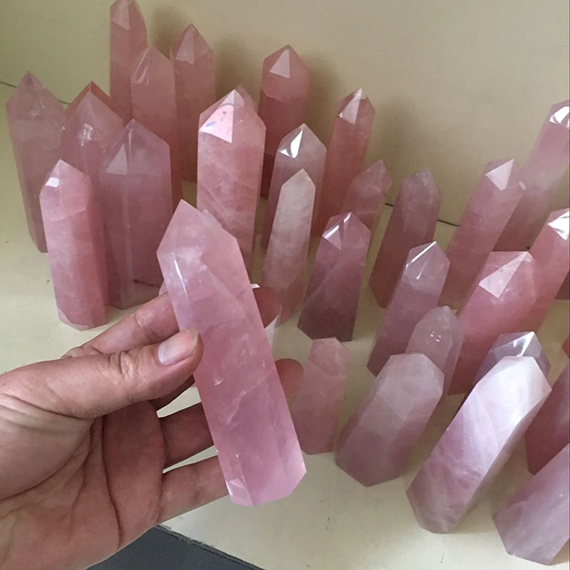 1PC Natural Rose Quartz Crystal Point Pink Crystal Column Hand Polished Hexagon Obelisk for Room Furnishing Decor Crafts Gifts