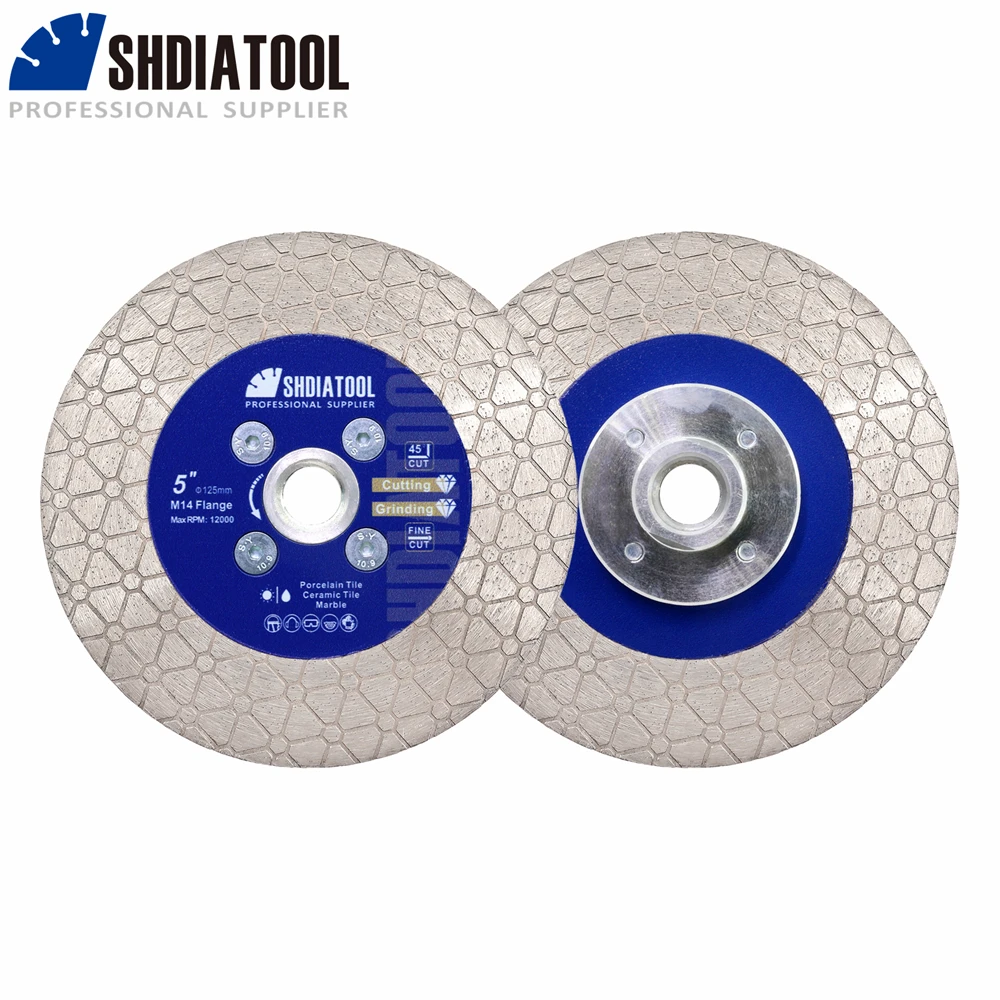 SHDIATOOL 1/2pcs 115mm 125mm Diamond Cutting Disc Double Side Cut Porcelain Stoneware Marble Grinding Tile Plate with Flange