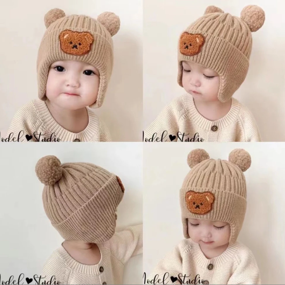 Solid Color Wool Knitted Bonnet Bebe Newborn Baby Hat Pompom Cute Winter Hat For Kids Boys Girls Children Warm Beanie Cap