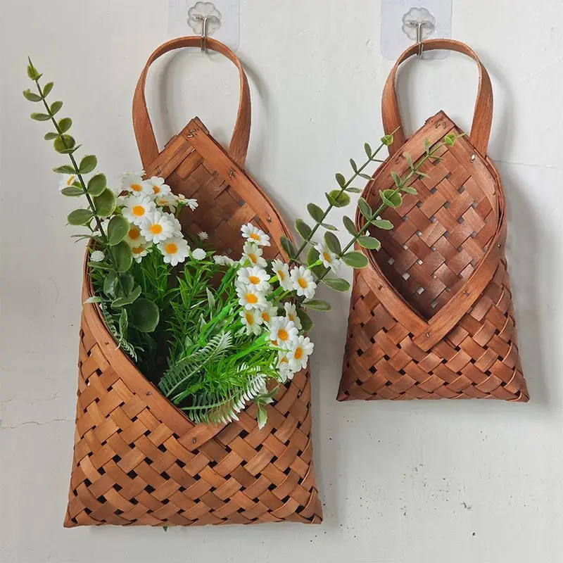 Maceta montada en la pared, cesta de flores, ratán tejido montado en la pared, maceta de ratán tejido de hierba montada en la pared