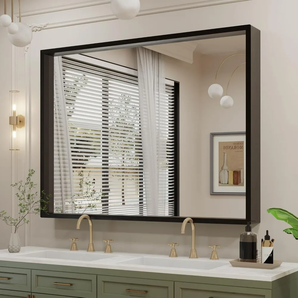 

Metal frame black bathroom mirror rectangular wall mirror, modern rectangular mirror, used above the sink (horizontal/vertical)