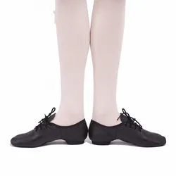 Zapatos de baile de Jazz Oxford con cordones de cuero genuino de cerdo para bebé, calzado de suela dividida para niño y niña, corbata de Ballet, gimnasio, Yoga, vientre transparente, regalo