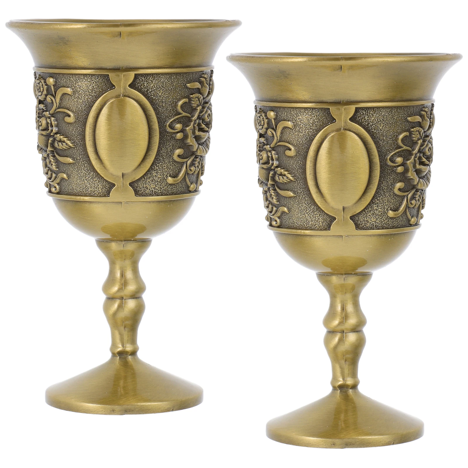 

2Pcs Metal Embossed Zinc Alloy Wine Goblet Small Size Vintage Retro Medieval Drinking Cup for Home Party Celebration