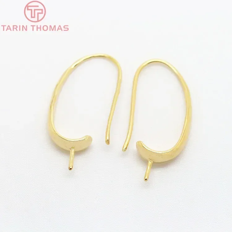 (2410)10PCS 13x29MM 24K Gold Color Plated Brass Half Hole Beads Earring Hooks High Quality Diy Jewelry Findings Accessories