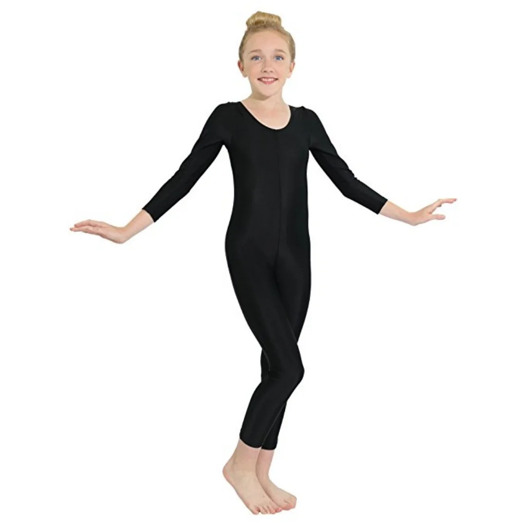 Combinaisons à manches longues pour filles danse noir gymnastique Unitard encolure dégagée Spandex Catsuits unisexe combinaisons
