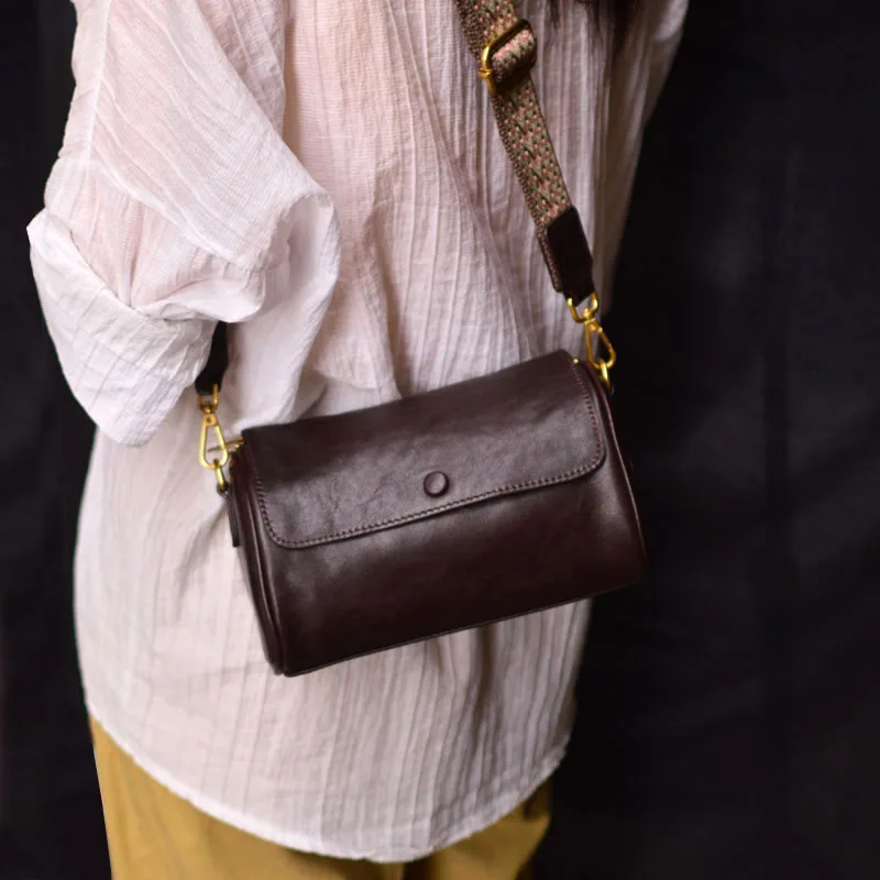 

AETOO Leather vintage single shoulder crossbody small square bag female all-match dumpling bag double zipper new first layer co