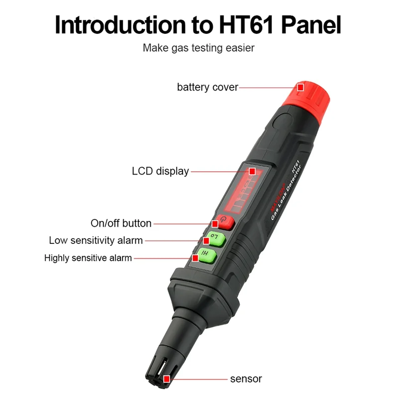 MAYILON HT61 Gas Leak Detector Pen 0-1000PPM with LCD Display Alarm Combustible Flammable Natural Methane Gas Detector