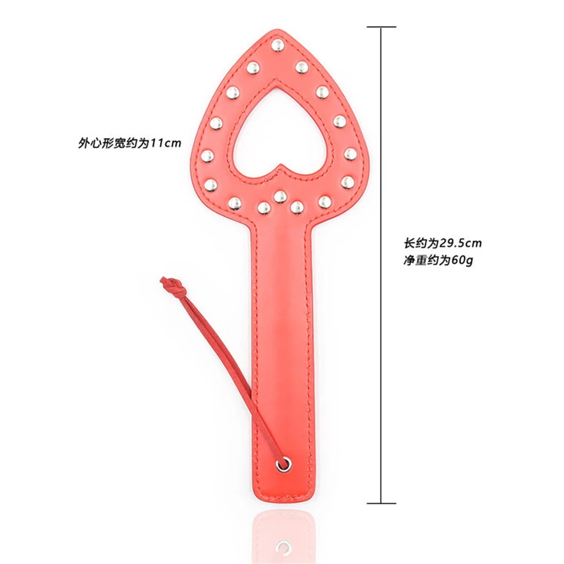 PU Leather Stainless steel Punk Rivet Heart-Shaped Horse Whip Flog Spank Paddle for Horse Training Crop Riding Equestrian bat