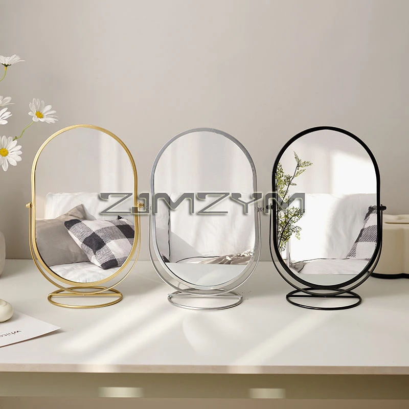 1Pc 360° Rotating Makeup Mirror Metal Standing Mirror  Desk Standing Hairdressing Mirror For Bedroom Bathroom Decor