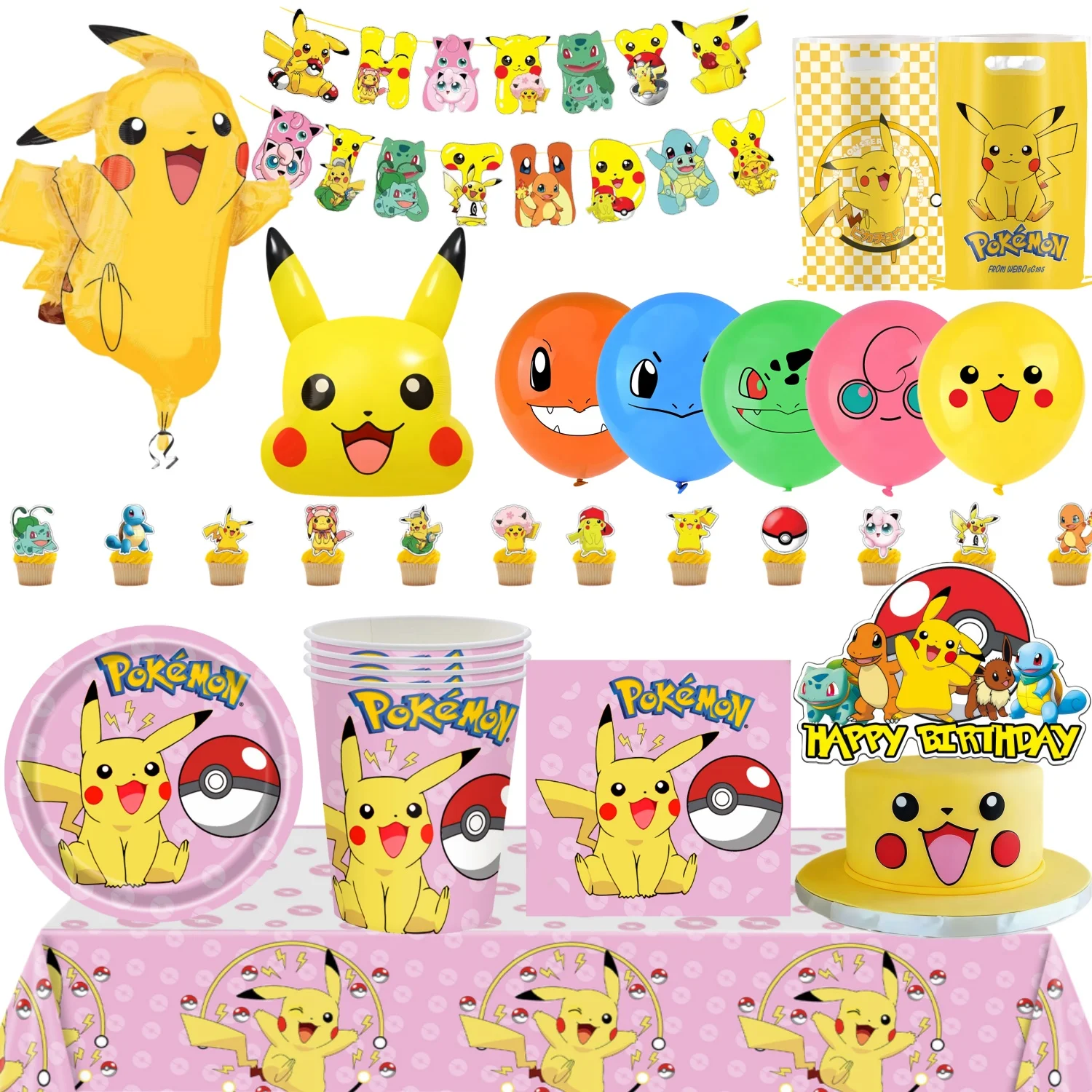

Pokemon Birthday Decoration Kit Pokemon Girl Disposable Tableware Tablecloth Plate Cup Napkin Baby Shower Pikachu Party Favors