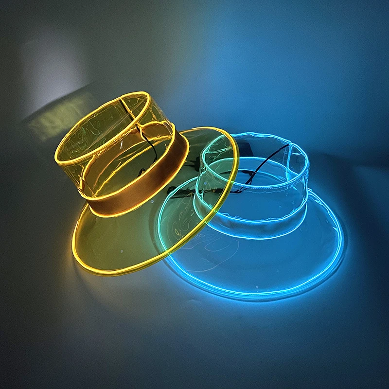 New Transparent  Bucket Hat Luminous LED  Fisherman Hat Neon Light Glowing For Summer Seaside Holiday