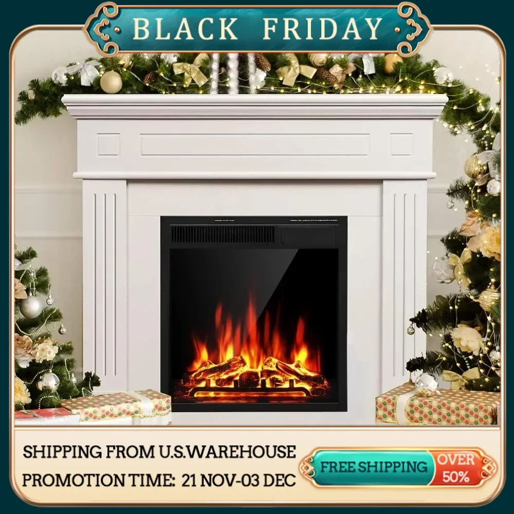 Electric Fireplace Independent Electric Fireplace Heater with Wood, Adjustable LED Flame, Remote Control, 750W-1500W