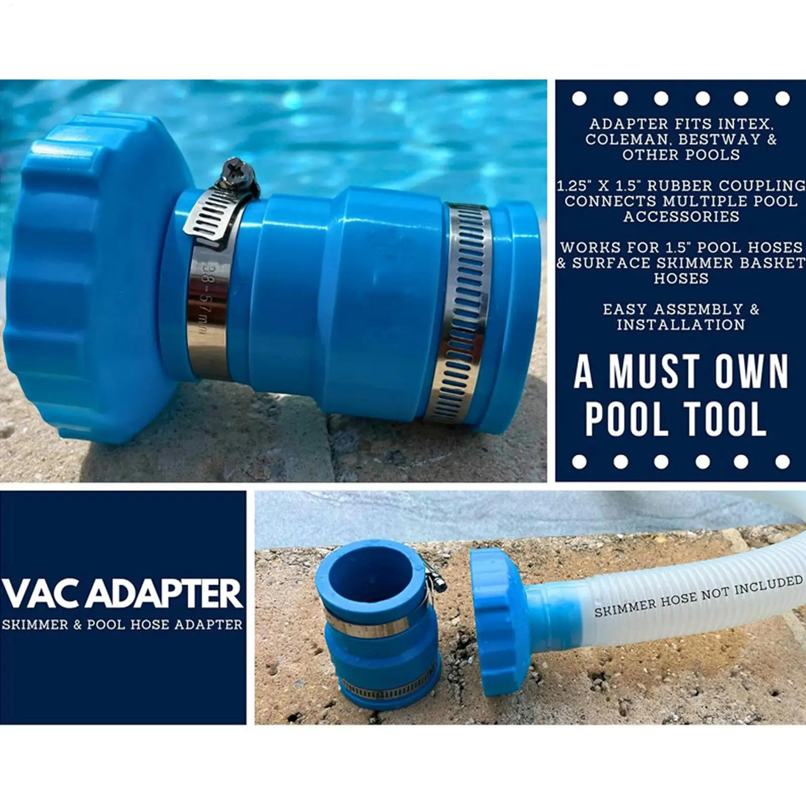 Pool Skimmer Hose Adapter Universal With Clamp Quick Connect Pool Skimmer Attachment Hose Adapter For Maintenance Repair