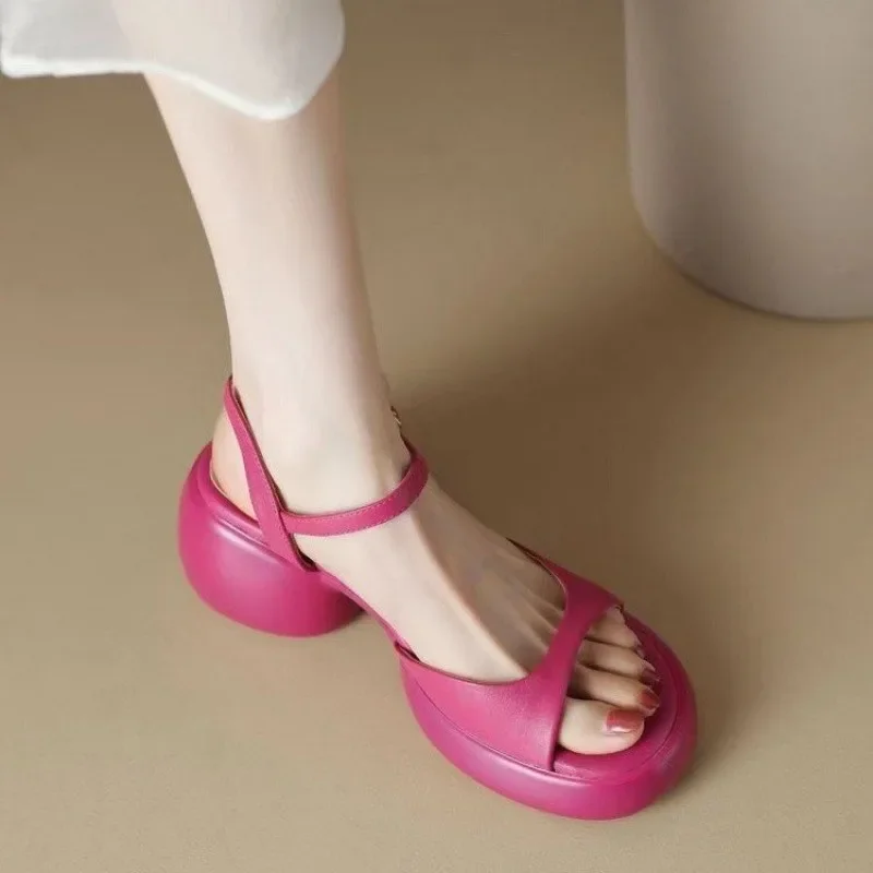 2024 New Summer Women’s Outer Sandals Korean Style Strap High Heels Fashion Design Party and Work Ladies Casual Shoes