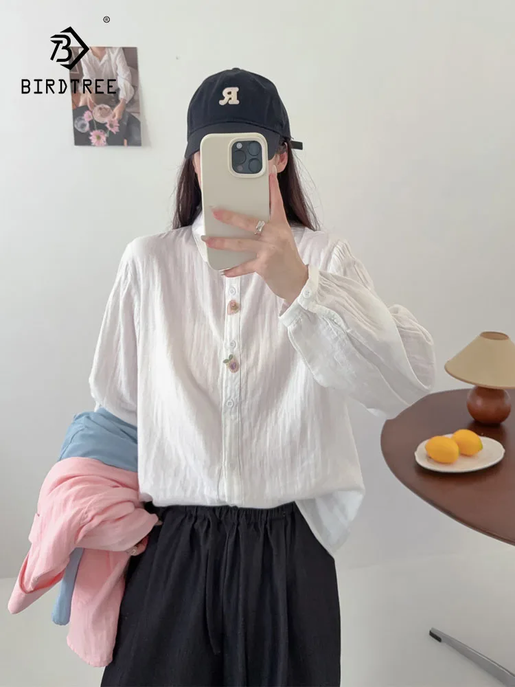 

Новинка 2025, осенняя рубашка с длинными рукавами из хлопковой пряжи, женская лоскутная блузка с отложным воротником и цветочным принтом, милая свободная блузка Mori Girl T5O451CC