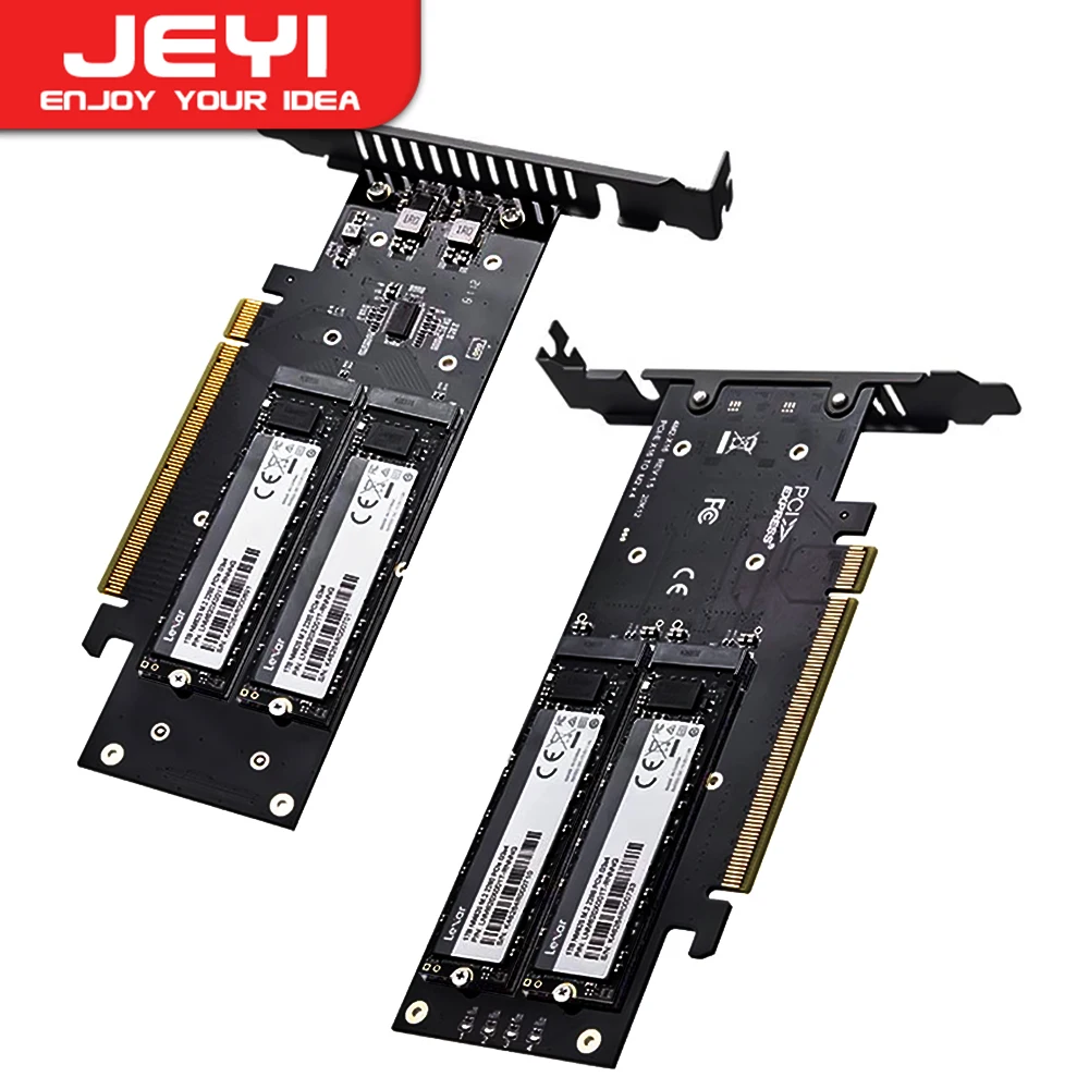 JEYI 4 SSD do PCIE 4.0 karty rozszerzeń, 4 NVMe M.2 M klucz SSD do PCIe X16 Adapter, do 256 Gbps, obsługa bifurkacji Raid 0 1 5