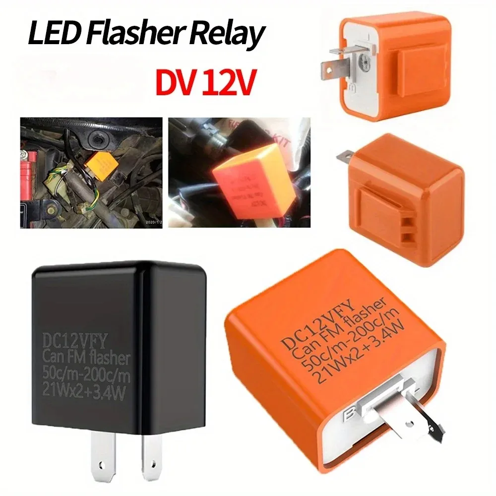 1Pcs 2Pin 12V Speed Adjustable LED Flasher Relay Electronic Flasher Relay Fixes Motorcycle Turn Signal and Hazard Warn Hyper