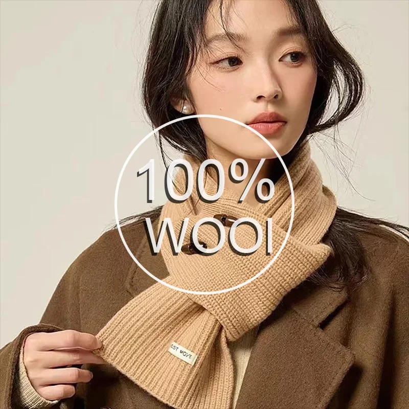 

100% Wool Knitted Winter Scarf For Women Warm Cashmere Scarves Neckchief Solid Lady Shawl Wrap Female Pashmina Bufanda 2025