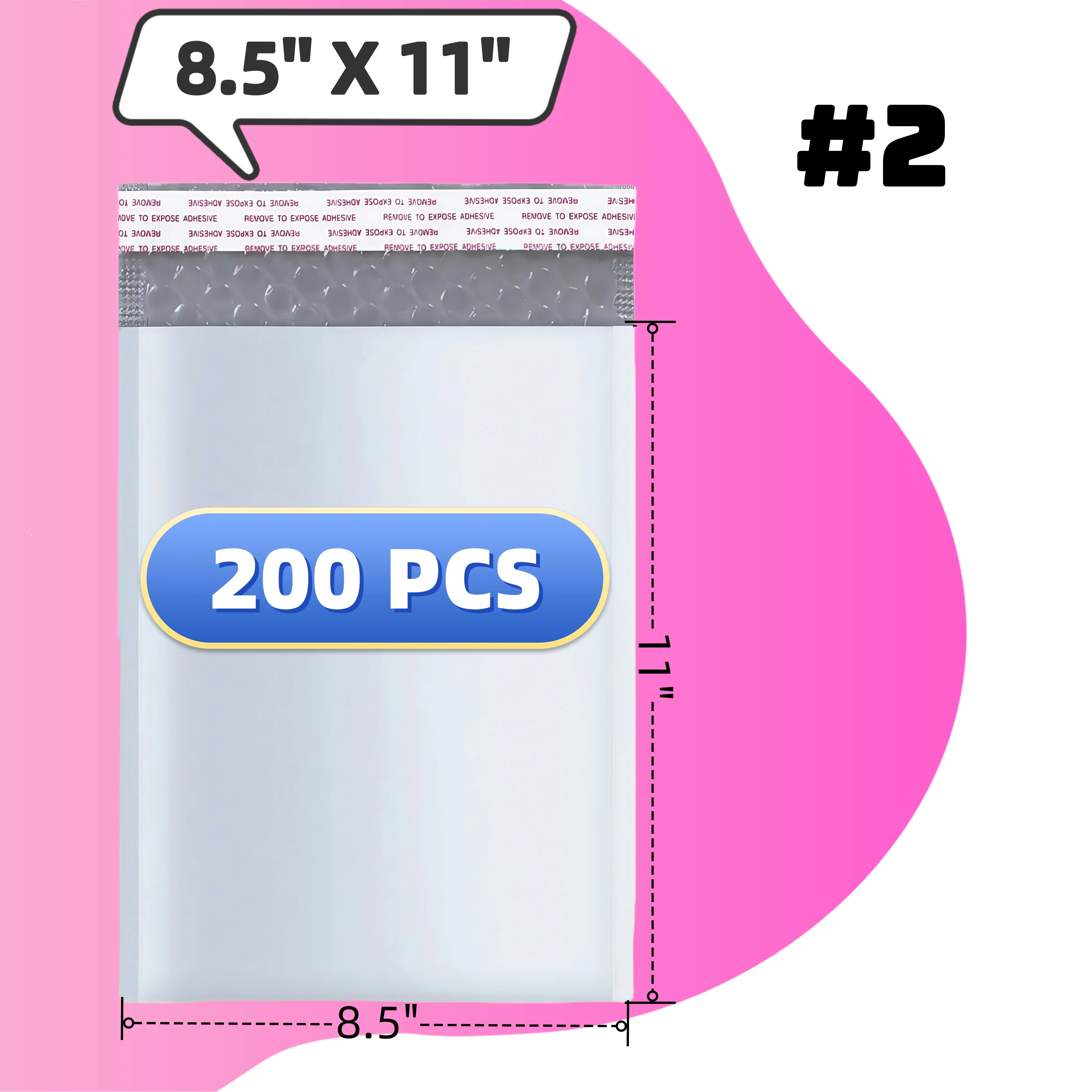 200 SZTUK # 2 koperty bąbelkowe 8.5x11 cali, wyściełane, samoprzylepne, do wysyłki