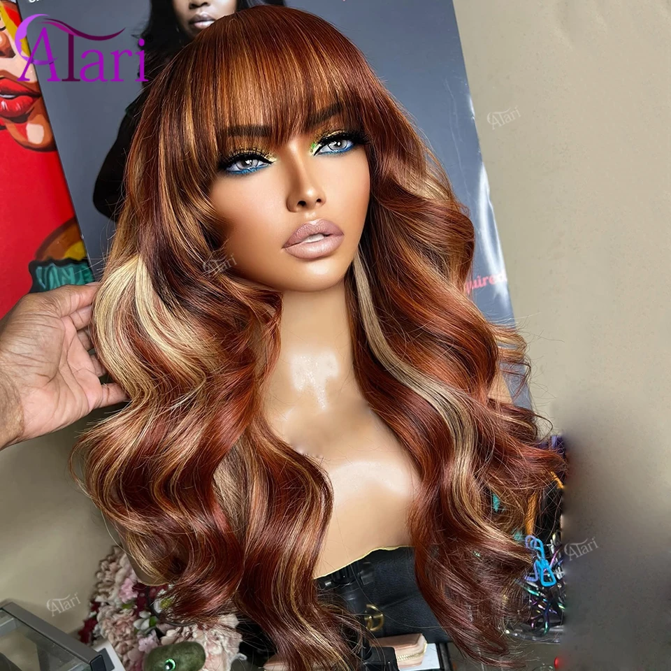 Ginger Orange Blonde Highlights 5x5 Closure Human Hair Wigs Transparent Body Wave Wig 13x6 13x4 Lace Frontal Hair Wig with Bangs