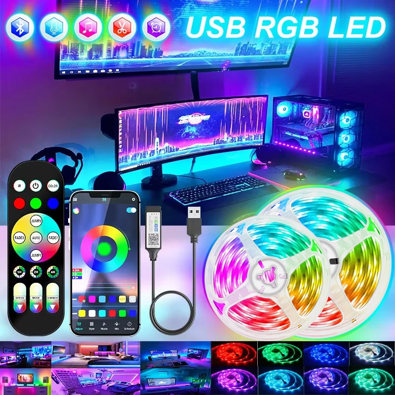 APP 1M-30M USB Led Strip Lights RGB 5050 Bluetooth APP Control Luces Led Flexible Diode Decoration For Living Room Lamp Ribbon