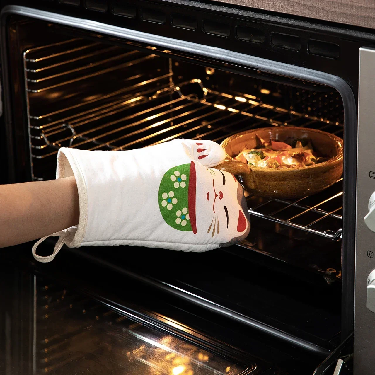 SHIMOYAMA 1/2pcs Oven Mitt Cute Cat Kitchen Heat Resistant Gloves Thickened Anti-scald Microwave Baking BBQ Insulation Gloves