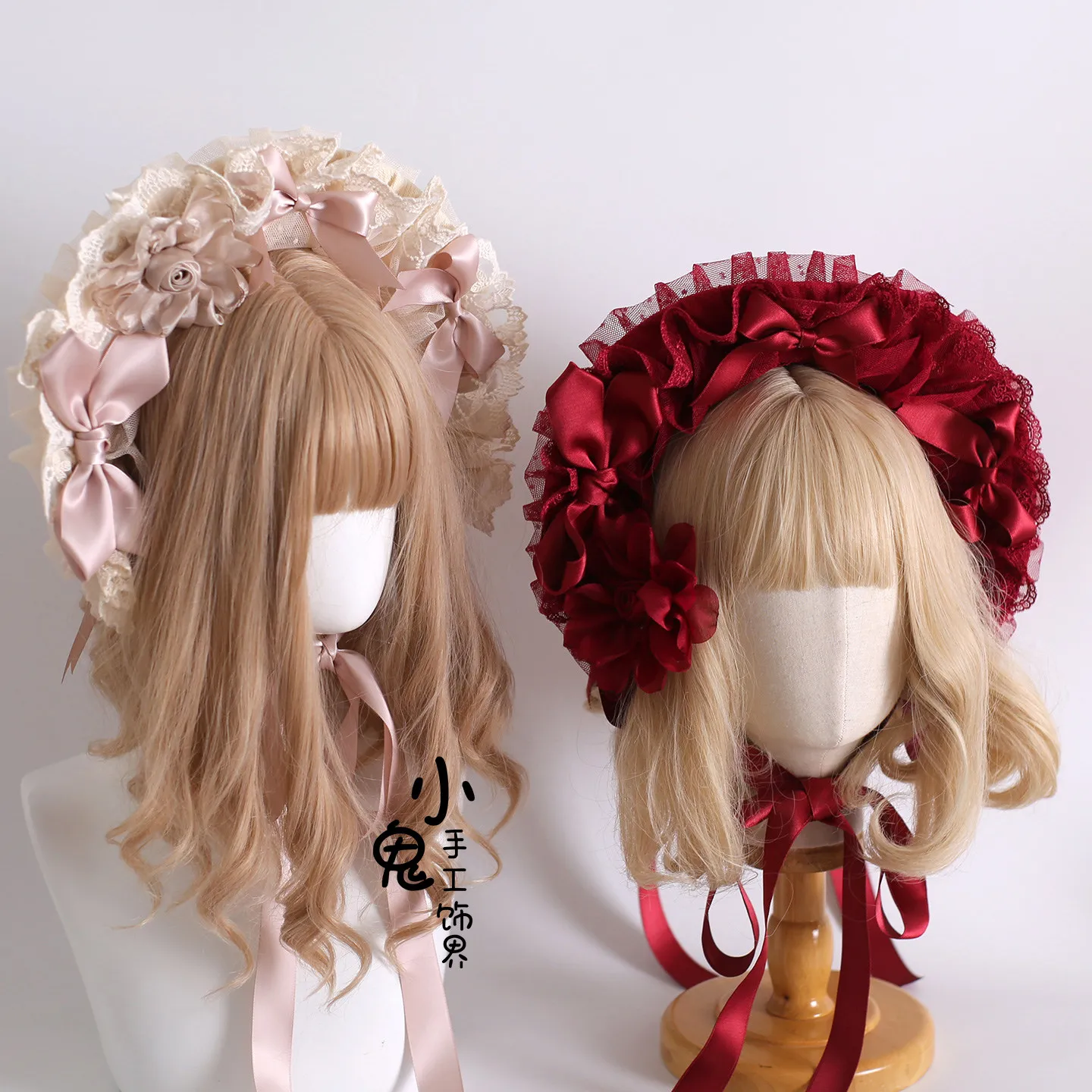 Original Lolita Light Shadow Hair Accessories Generate Color Bonnet Bnt Lace Cla Bow Straw Hat Champagne for Women