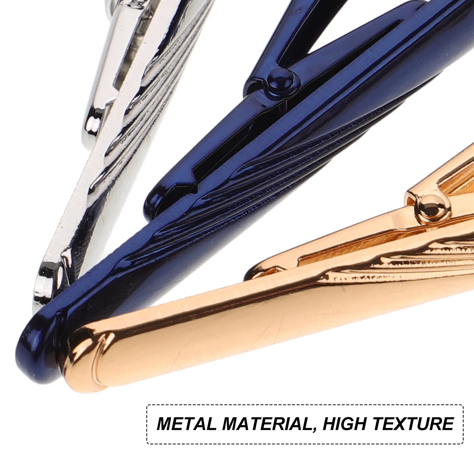 3Pcs Men's Clips Blue Yellow Silver Metal Striped Design Necktie Holder Business Formal Occasion Tie Clips